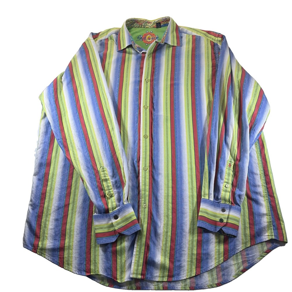 Robert Graham Multi-Color Vertical Striped Button Up Flipup Sportshirt Size 2XLT